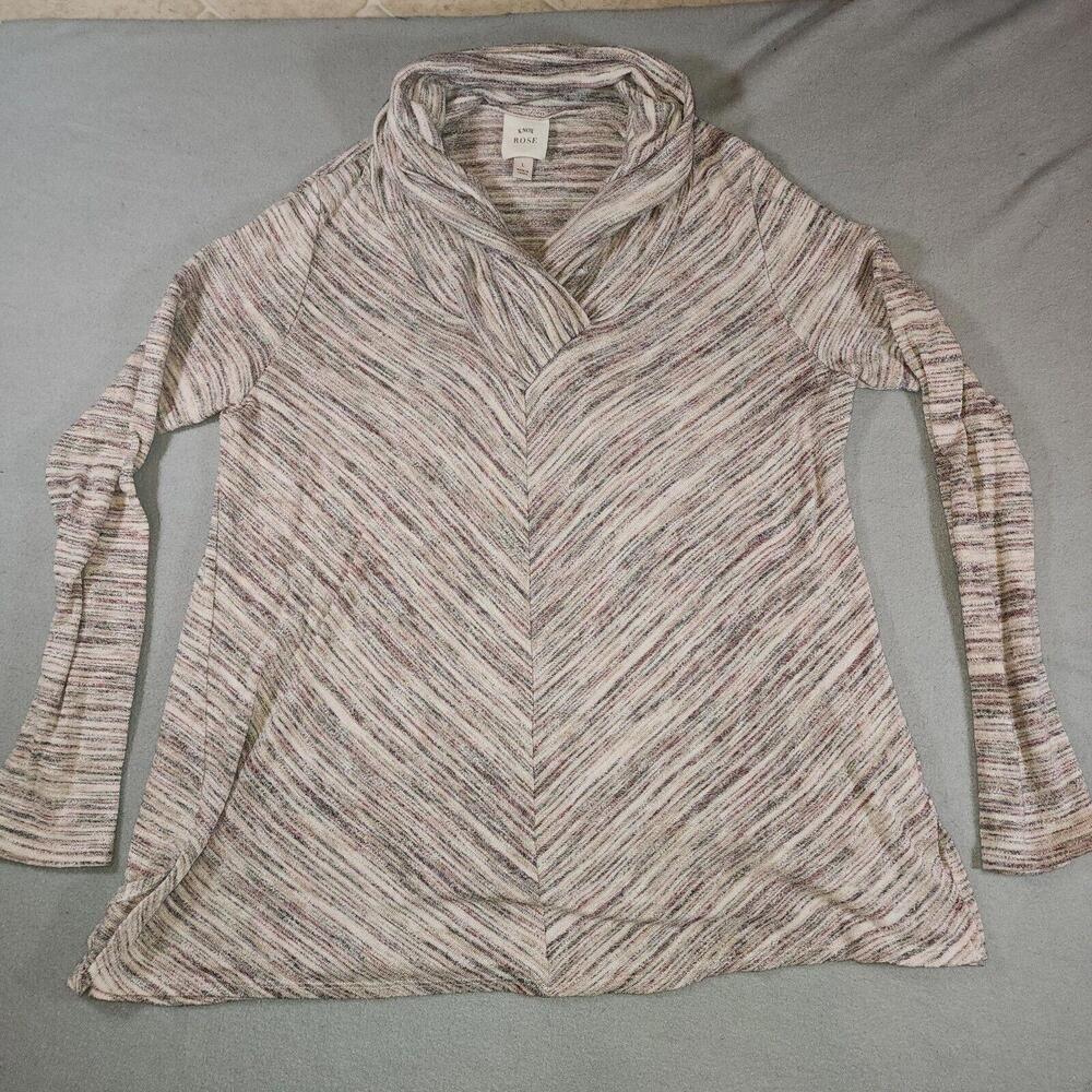 Knox Rose Women Sweater Lg Pink Brown Cowl Neck Long Sleeve Pullover Lightweight